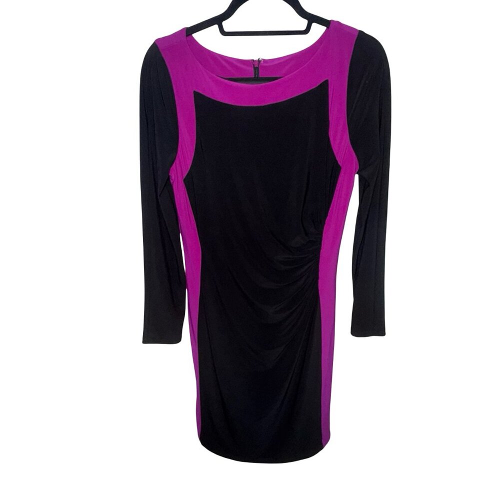 Lauren Ralph Lauren Purple/Black Jersey Knit Sheath Long Sleeve Dress  Sz 8